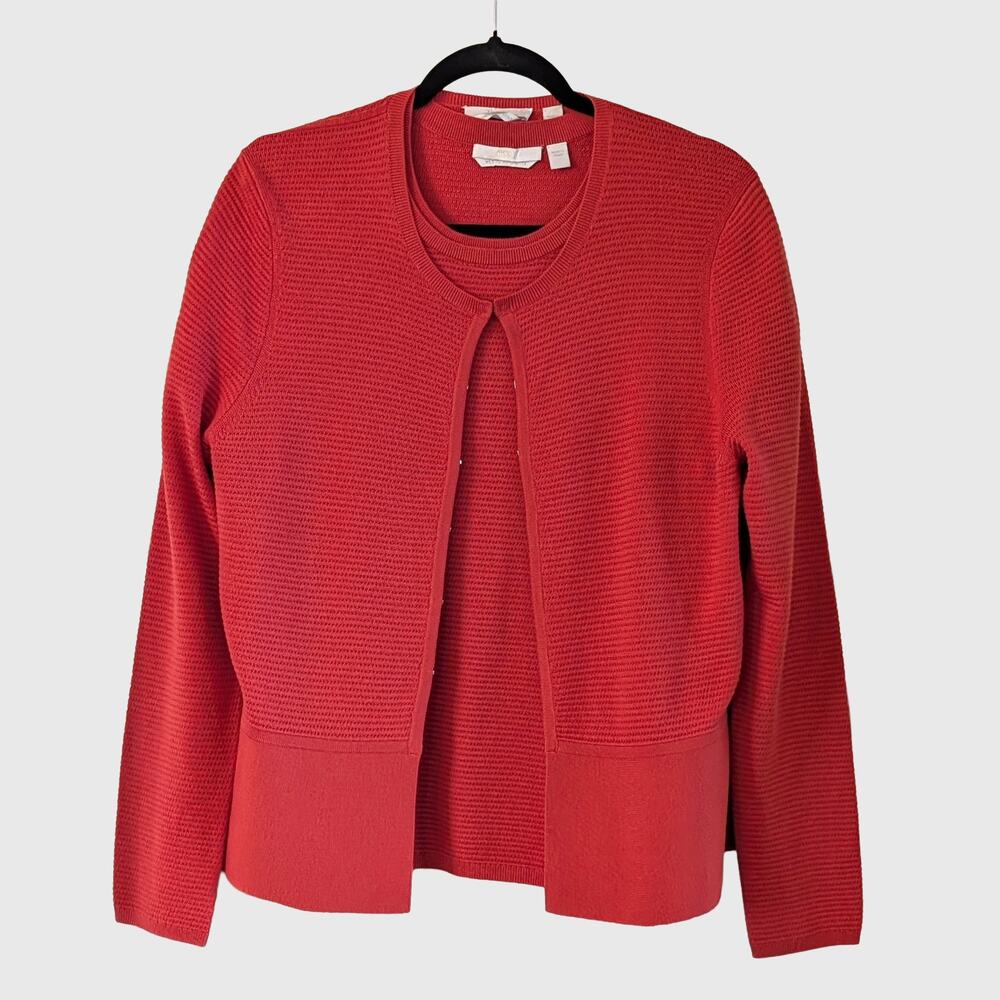 Hugo Boss 2pc SET Merino Wool Twinset XL Orange Red Cardigan Sweater Shell Set